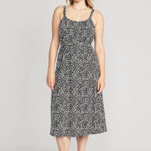 Maternity Sleeveless Tie-Waist Nursing Midi Swing Dress - Black Dots - Size M